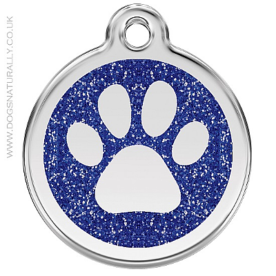 Dark Blue Glitter Paw Print Dog ID Tag (3 sizes)